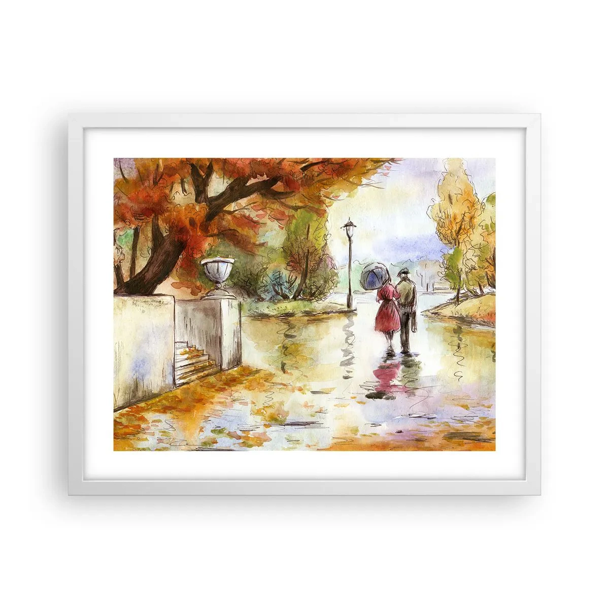 Poster in cornice bianca - Autunno romantico nel parco - 50x40 cm