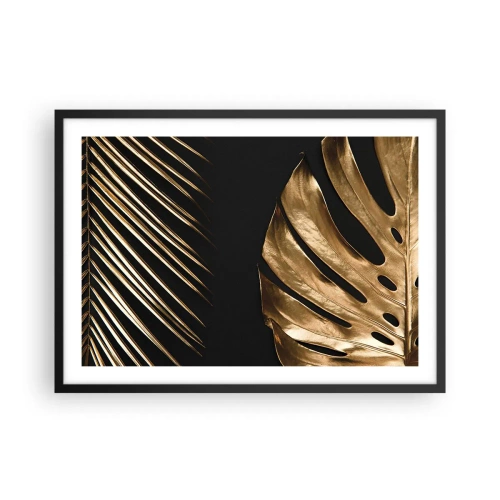 Poster in cornice nera - Foglie dorate su sfondo nero - 70x50cm - Diverse, ma ugualmente care - Decorazione murale moderna per soggiorno e camera da letto ARTTOR