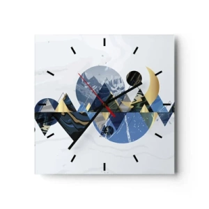 Orologio da parete - Orologio in Vetro - Motivi geometrici astratti con motivi montani - 30x30cm - Paesaggio geometrico - Decorazione murale moderna per soggiorno e camera da letto ARTTOR