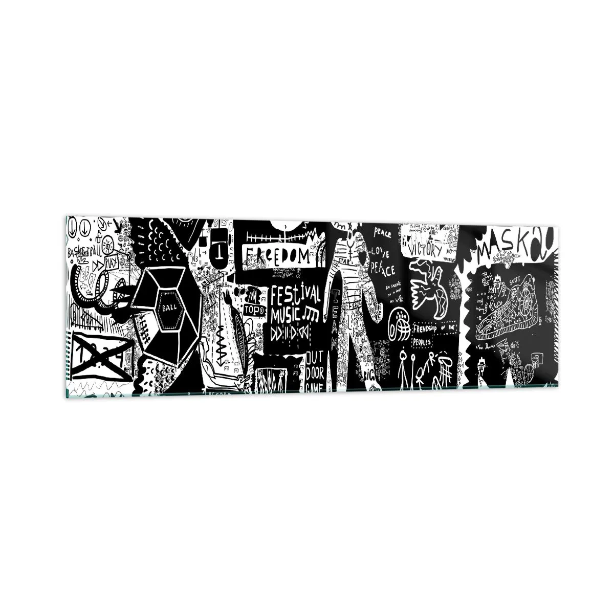 Quadro su vetro - Collage in bianco e nero ispirato alla street art - 160x50cm - Gioventù spirituale di giustizia e gioia - Decorazione murale moderna per soggiorno e camera da letto ARTTOR