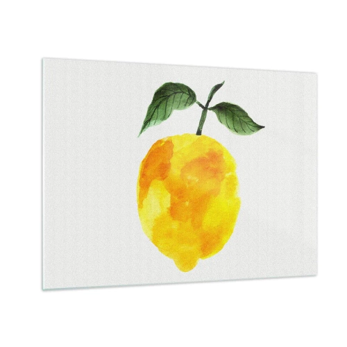 Quadro su vetro - Limone acquerello con foglie verdi - 70x50cm - Scoprire il sapore del sole - Decorazione murale moderna per soggiorno e camera da letto ARTTOR