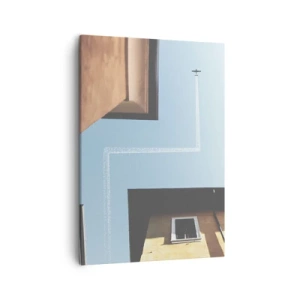 Quadro su tela - Stampe su Tela - Vista dell'aereo e della sua scia nel cielo da una prospettiva stradale - 50x70cm - Sopra il labirinto urbano - Decorazione murale moderna per soggiorno e camera da letto ARTTOR