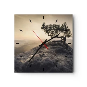 Orologio da parete - Orologio in Vetro - Un albero solitario su una cima rocciosa alla luce del sole - 30x30cm - La vita vince sempre - Decorazione murale moderna per soggiorno e camera da letto ARTTOR