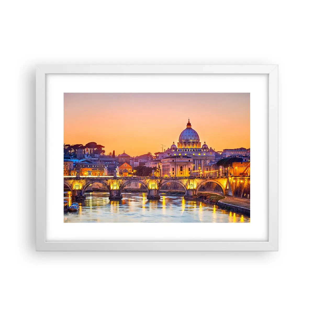 Poster in cornice bianca - Tramonto sulla Città Eterna - 40x30 cm