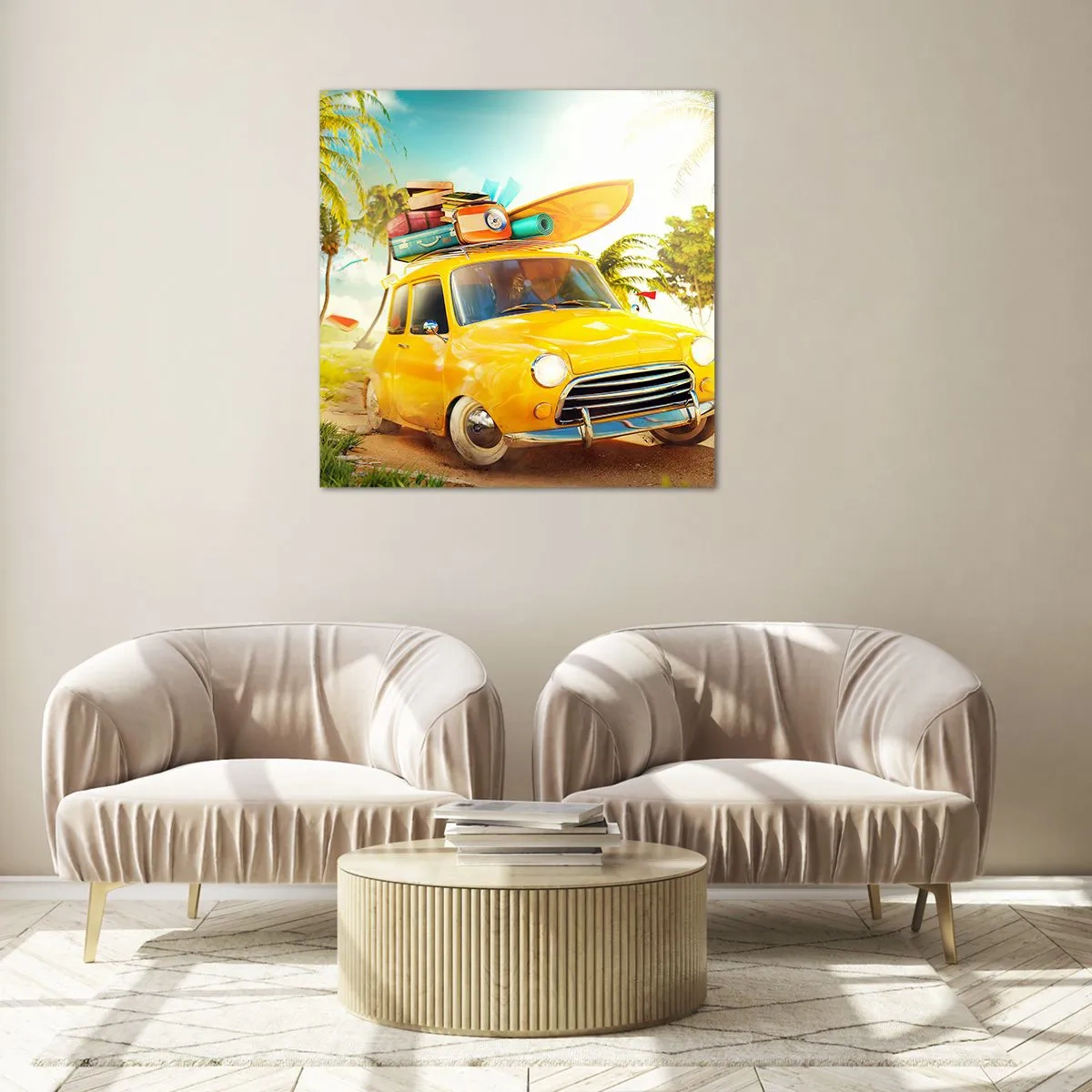 Quadro su vetro - Viaggio nel paese dei sorrisi - 70x70 cm