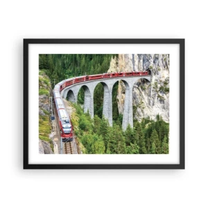 Poster in cornice nera - Il treno tra i monti - 50x40 cm