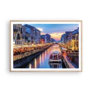 Poster in cornice rovere chiaro - Sera di luce e di divertimento - 100x70 cm