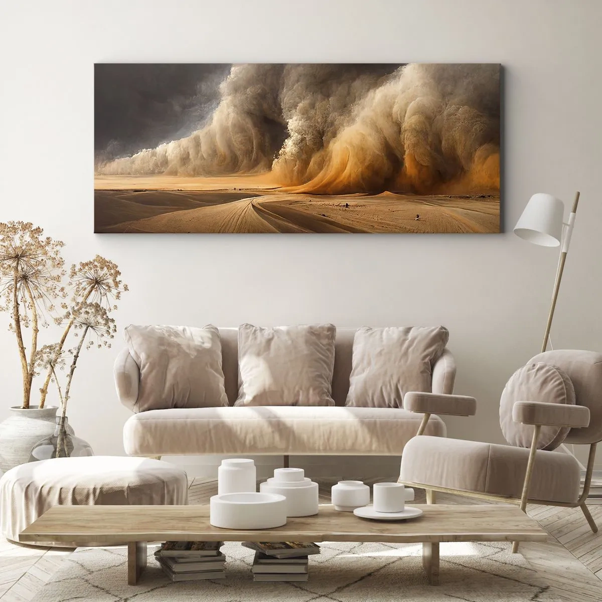Quadro su tela - Stampe su Tela - Impressionante tempesta di sabbia nel deserto - 120x50cm - L'ira del deserto - Decorazione murale moderna per soggiorno e camera da letto ARTTOR
