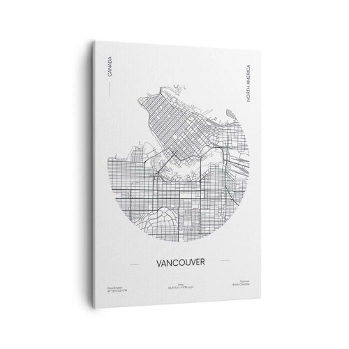 Quadro su tela - Stampe su Tela - Una mappa di Vancouver in stile minimalista in bianco e nero - 50x70cm - Anatomia Vancouver - Decorazione murale moderna per soggiorno e camera da letto ARTTOR