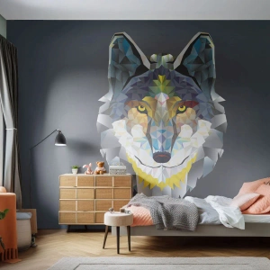 Fotomurali Standard Eco - Lupo geometrico su sfondo scuro - 100x70cm - Si parla del lupo - Decorazione murale moderna per soggiorno e camera da letto ARTTOR