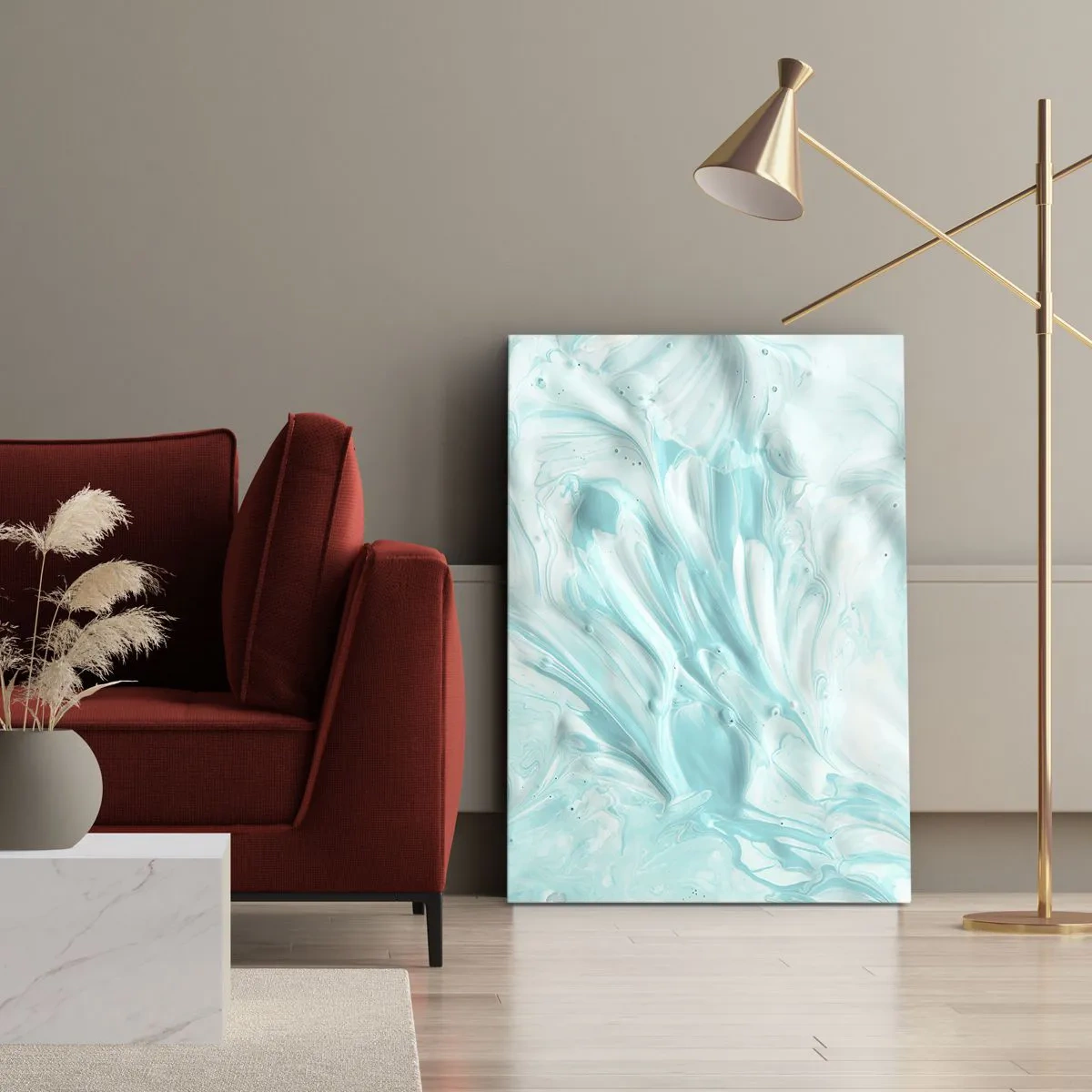 Quadro su tela - Stampe su Tela - Un motivo astratto nelle tonalità pastello del blu e del bianco. - 70x100cm - Insieme per sempre - Decorazione murale moderna per soggiorno e camera da letto ARTTOR