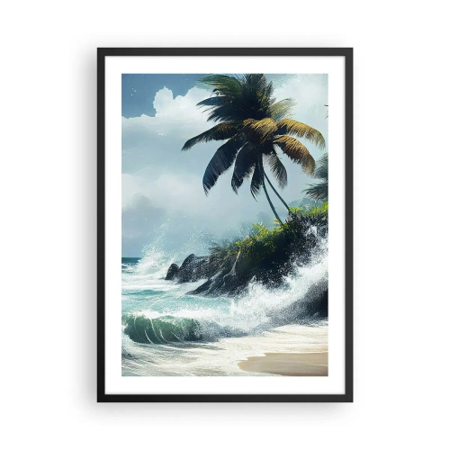 Poster in cornice nera - Spiaggia tropicale con palme e oceano agitato - 50x70cm - Sulla riva tropicale - Decorazione murale moderna per soggiorno e camera da letto ARTTOR