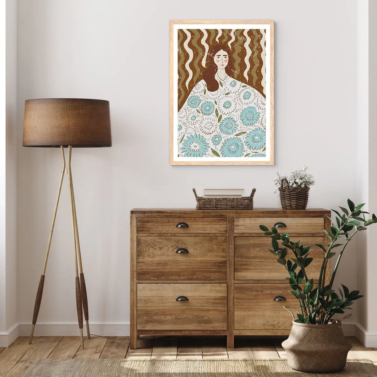 Poster in cornice rovere chiaro - Ritratto con abito a fiori - 70x100 cm