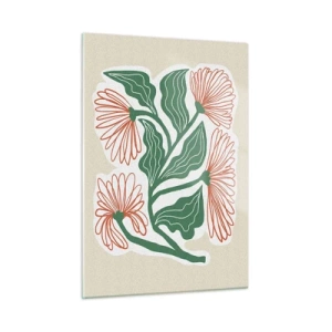 Quadro su vetro - Fiori decorativi in stile folk su sfondo chiaro - 50x70cm - Folklore e modernità - Decorazione murale moderna per soggiorno e camera da letto ARTTOR