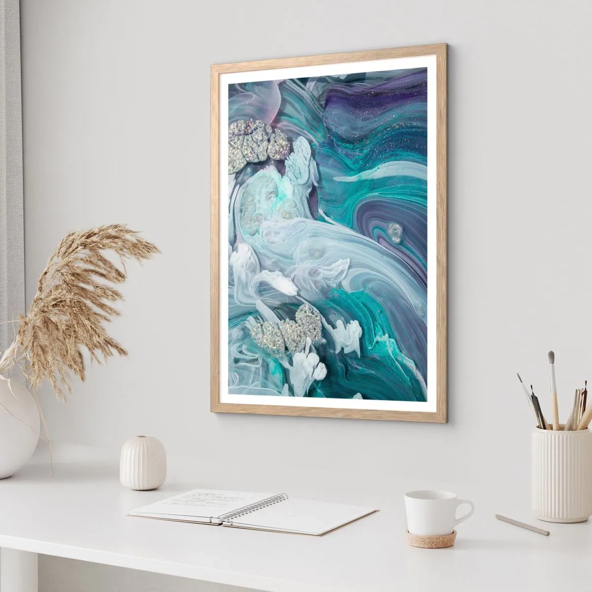 Poster in cornice rovere chiaro - Correnti di blu - 70x100 cm