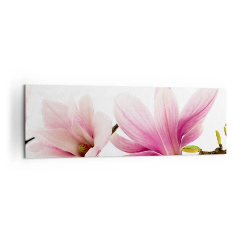 Quadro su tela - Stampe su Tela - Delicate magnolie rosa su sfondo bianco - 160x50cm - Delicati come un soffio di primavera - Decorazione murale moderna per soggiorno e camera da letto ARTTOR