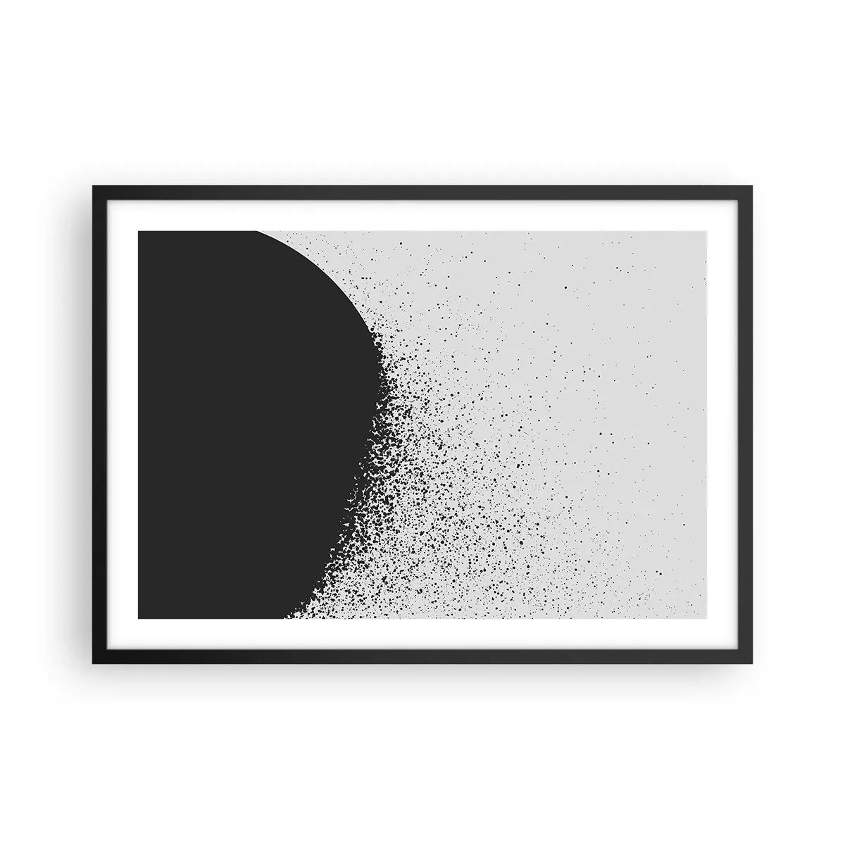 Poster in cornice nera - Motivo astratto con particelle nere su sfondo chiaro - 70x50cm - Il movimento delle particelle - Decorazione murale moderna per soggiorno e camera da letto ARTTOR