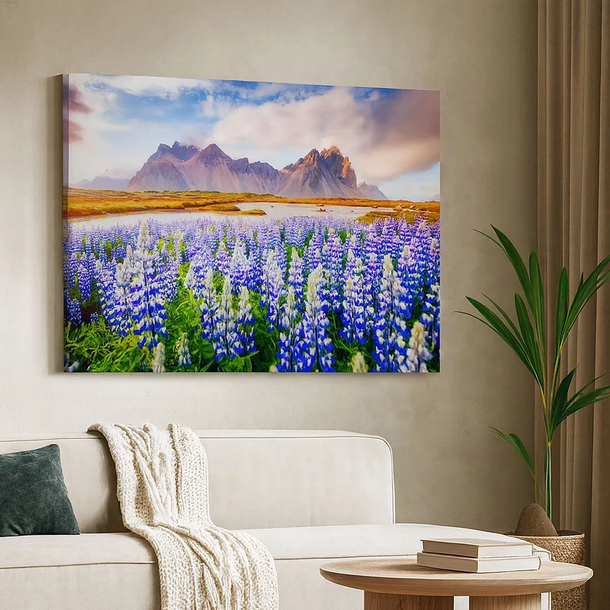 Quadro su tela - Stampe su Tela - Fiori in un paesaggio montano con un cielo pittoresco - 70x50cm - Forza e asprezza accanto alla mitezza - Decorazione murale moderna per soggiorno e camera da letto ARTTOR