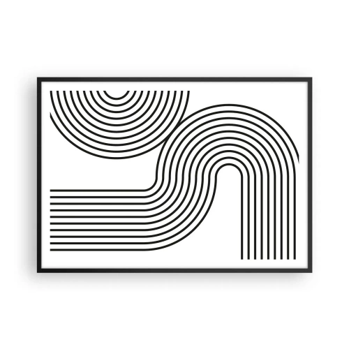 Poster in cornice nera - Un dipinto astratto con linee nere che creano motivi geometrici su uno sfondo bianco. - 100x70cm - In curva - Decorazione murale moderna per soggiorno e camera da letto ARTTOR