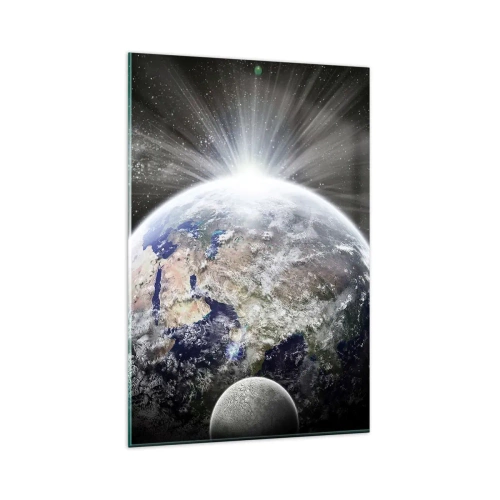 Quadro su vetro - Terra e Luna illuminate dal bagliore dello spazio - 80x120cm - In pieno splendore - Decorazione murale moderna per soggiorno e camera da letto ARTTOR