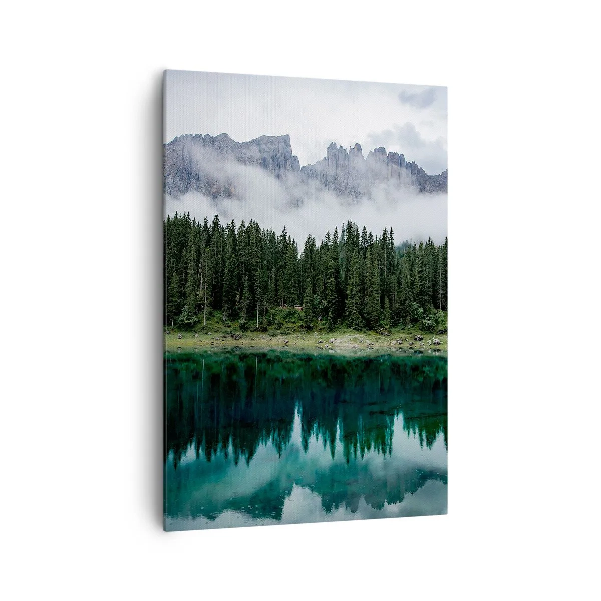 Quadro su tela - Stampe su Tela - Un paesaggio montano con una foresta e un lago che riflette il cielo - 70x100cm - Silenzio, non svegliamo l'acqua che dorme... - Decorazione murale moderna per soggiorno e camera da letto ARTTOR