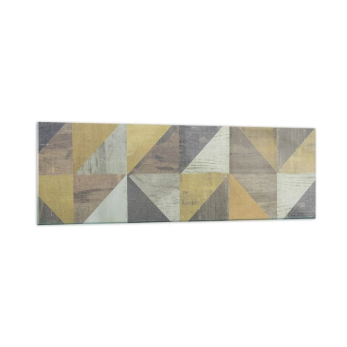 Quadro su vetro - Composizione geometrica di triangoli in tonalità terrose - 160x50cm - Secondo i triangoli - Decorazione murale moderna per soggiorno e camera da letto ARTTOR
