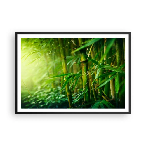Poster in cornice nera - Foresta di bambù verde in luce soffusa - 100x70cm - Conoscere il verde in sé - Decorazione murale moderna per soggiorno e camera da letto ARTTOR