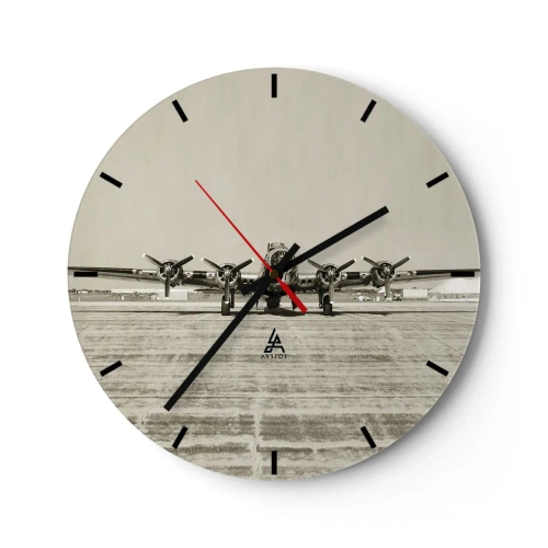 Orologio da parete - Orologio in Vetro - Aereo d'epoca in un aeroporto retrò - 30x30cm - Pronto come sempre - Decorazione murale moderna per soggiorno, cucina e camera da letto ARTTOR