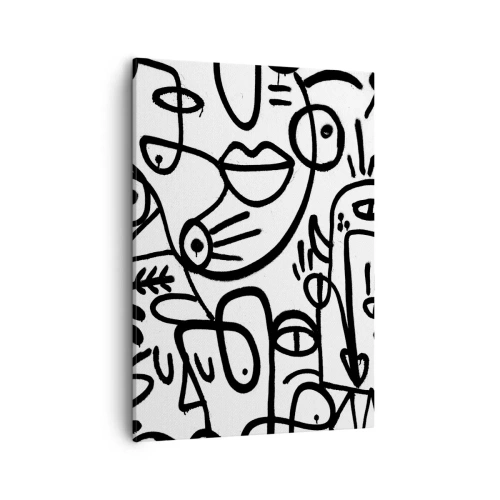 Quadro su tela - Stampe su Tela - Disegni astratti in bianco e nero con motivi facciali - 50x70cm - Volti e miraggi - Decorazione murale moderna per soggiorno e camera da letto ARTTOR