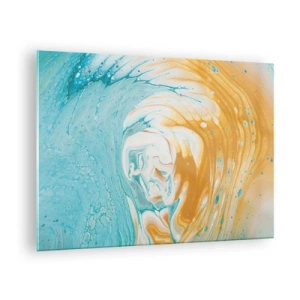 Quadro su vetro - Vortice pastello nei colori blu e giallo - 70x50cm - Vortice pastello - Decorazione murale moderna per soggiorno e camera da letto ARTTOR
