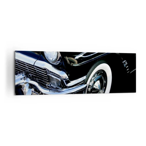 Quadro su tela - Stampe su Tela - Primo piano del faro e del parafango di un'auto classica nera - 160x50cm - Classicità in argento, nero e bianco - Decorazione murale moderna per soggiorno e camera da letto ARTTOR