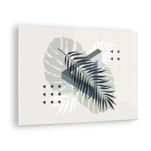 Quadro su vetro - Una moderna composizione geometrica di foglie - 70x50cm - Natura e geometria: due ordini? - Decorazione murale moderna per soggiorno e camera da letto ARTTOR