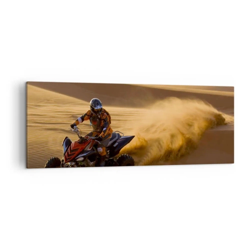 Quadro su tela - Stampe su Tela - Un motociclista su un quad sfreccia tra le dune di sabbia del deserto - 140x50cm - Sulle onde della sabbia - Decorazione murale moderna per soggiorno e camera da letto ARTTOR