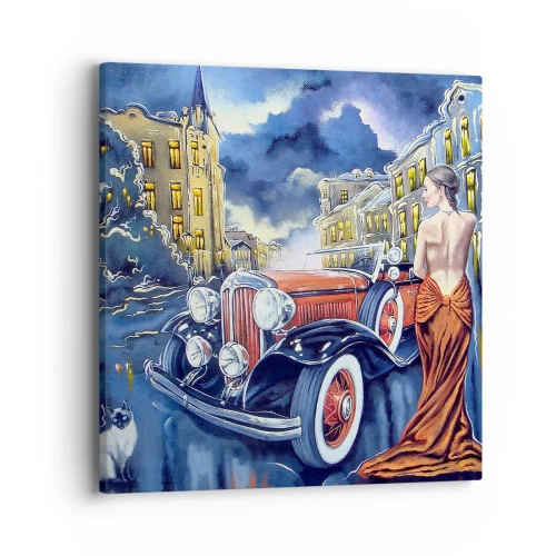 Quadro su tela - Stampe su Tela - Notturno in blu e coralli - 40x40 cm