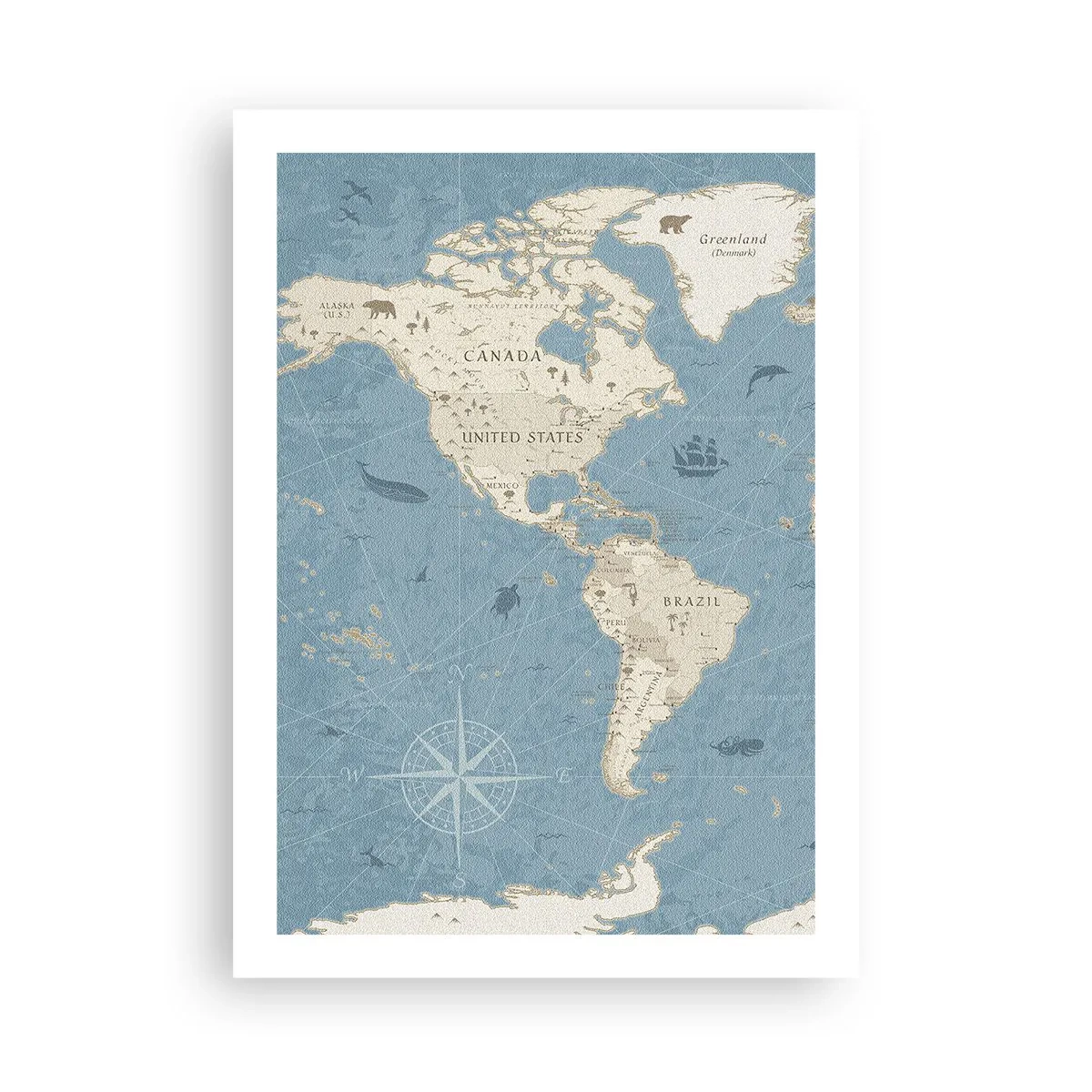 Poster - Mappa stilizzata del Nord e del Sud America - 50x70cm - Il mondo a portata di mano - Decorazione murale moderna per soggiorno e camera da letto ARTTOR