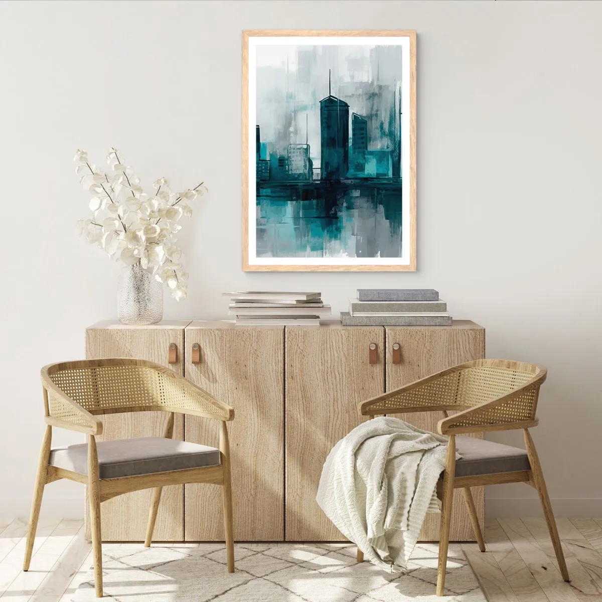 Poster in cornice rovere chiaro - La città al colore della pioggia - 61x91 cm