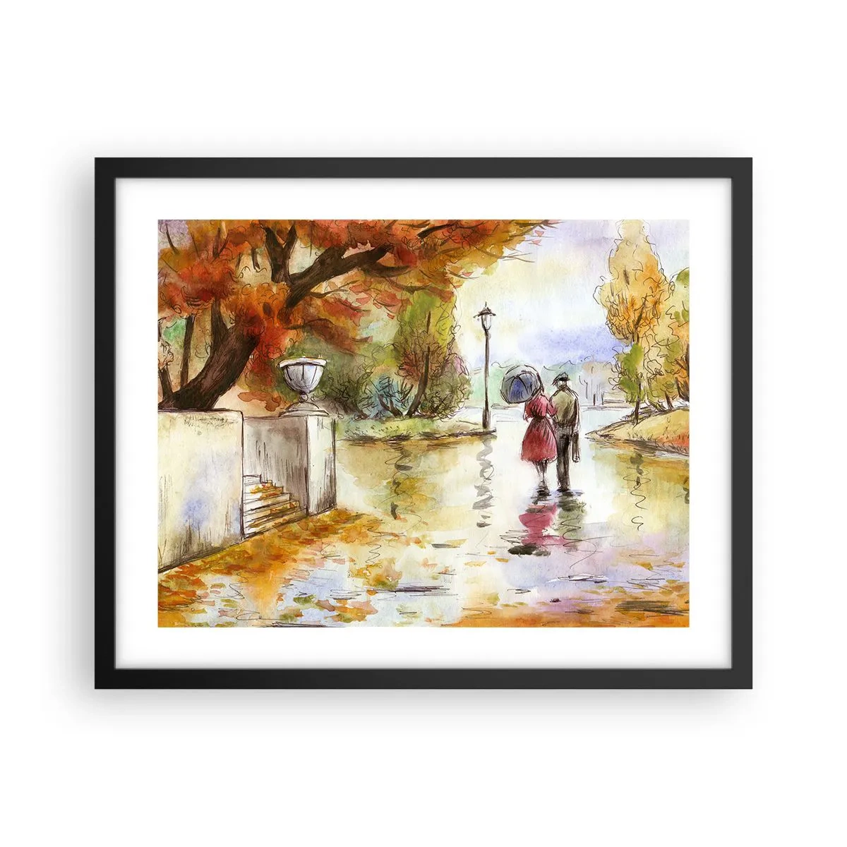 Poster in cornice nera - Autunno romantico nel parco - 50x40 cm