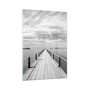 Quadro su vetro - Un molo di legno che si estende in lontananza attraverso un mare calmo - 50x70cm - Forse un viaggio... - Decorazione murale moderna per soggiorno e camera da letto ARTTOR