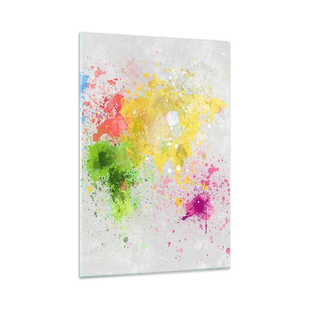 Quadro su vetro - Una mappa del mondo in un'interpretazione colorata ad acquerello - 80x120cm - Tutti i colori del mondo - Decorazione murale moderna per soggiorno e camera da letto ARTTOR