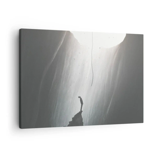 Quadro su tela - Stampe su Tela - Sagoma di un uomo sul pavimento di una grotta con vista sulla luce - 70x50cm - C'è sempre una via d'uscita - Decorazione murale moderna per soggiorno e camera da letto ARTTOR