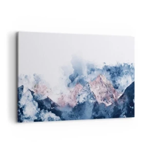 Quadro su tela - Stampe su Tela - Montagne acquerellate in tonalità pastello su sfondo bianco - 100x70cm - Queste si che sono cime! - Decorazione murale moderna per soggiorno e camera da letto ARTTOR
