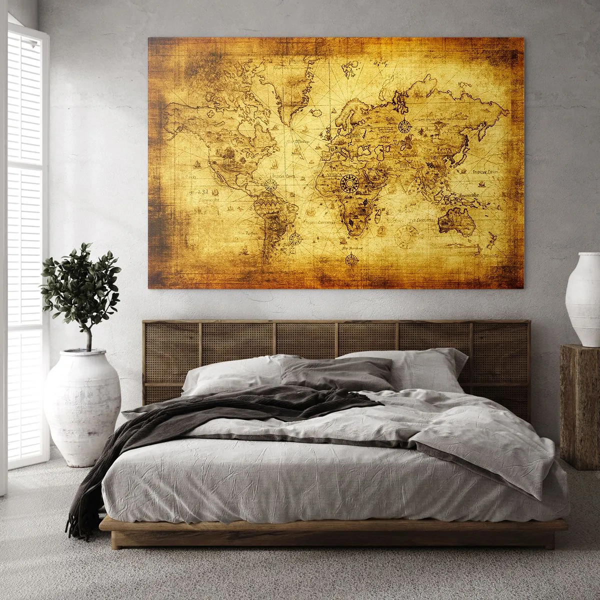 Quadro su vetro - Vecchia mappa del mondo d'epoca - 120x80cm - Questo mondo è strano - Decorazione murale moderna per soggiorno e camera da letto ARTTOR