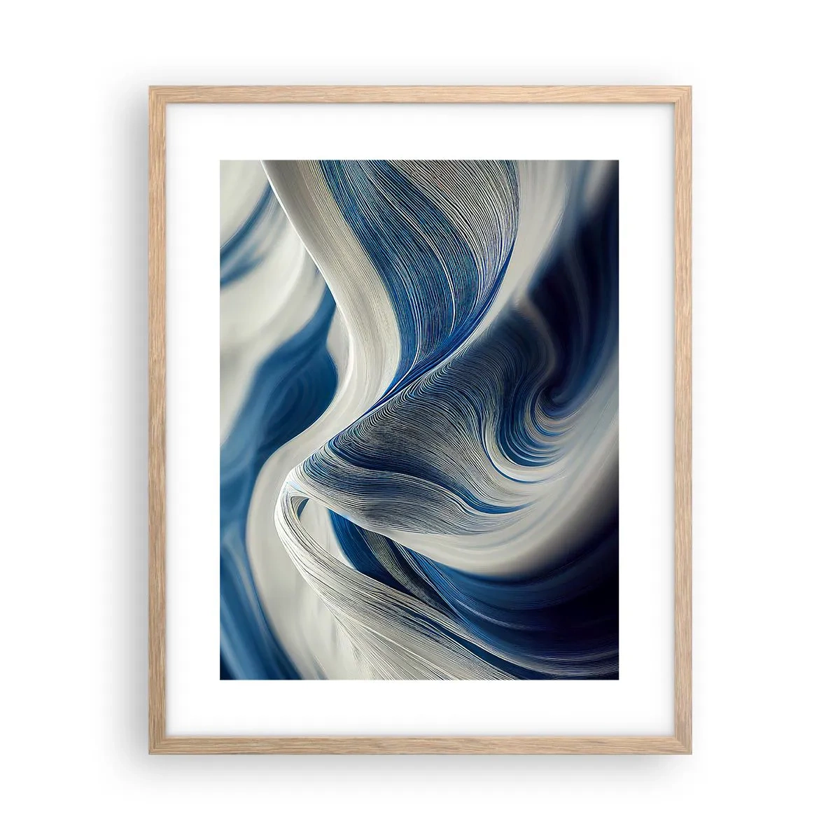 Poster in cornice rovere chiaro - Fluidità di blu e di bianco - 40x50 cm