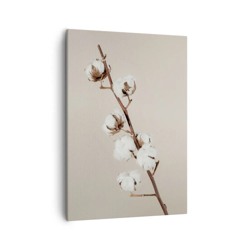 Quadro su tela - Stampe su Tela - Un rametto di cotone su uno sfondo beige - 50x70cm - Alla fonte della morbidezza - Decorazione murale moderna per soggiorno e camera da letto ARTTOR