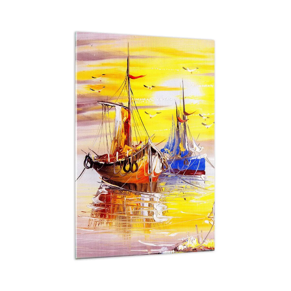 Quadro su vetro - Una scena pittorica di barche su un mare calmo - 70x100cm - Meritato riposo nel porto - Decorazione murale moderna per soggiorno e camera da letto ARTTOR
