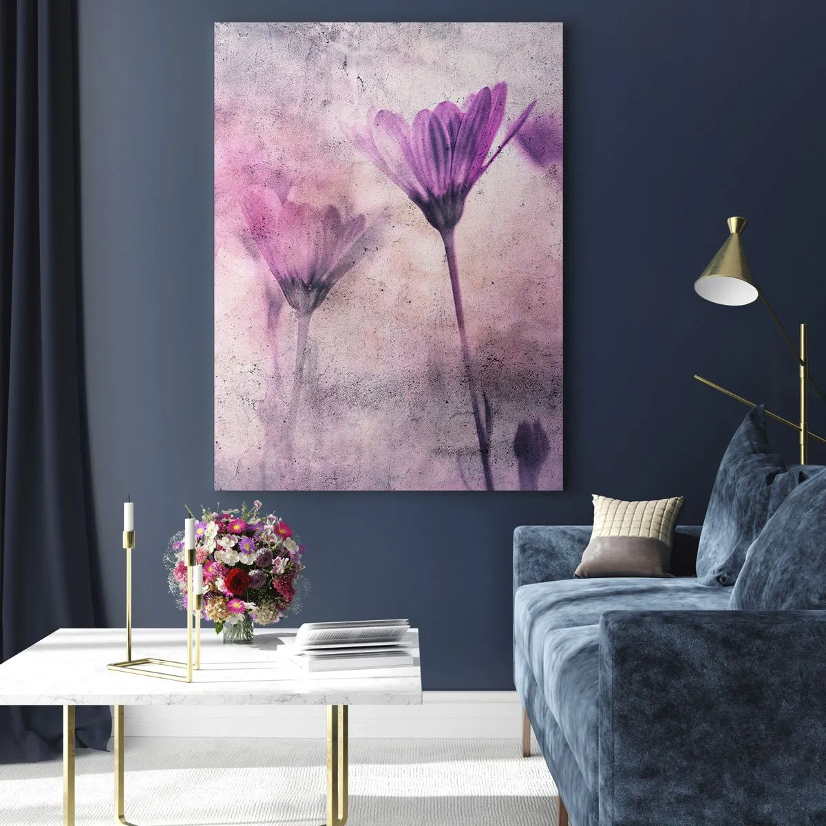 Quadro su vetro - Delicati fiori nelle tonalità del viola su uno sfondo chiaro - 70x100cm - Il sogno dei fiori - Decorazione murale moderna per soggiorno e camera da letto ARTTOR