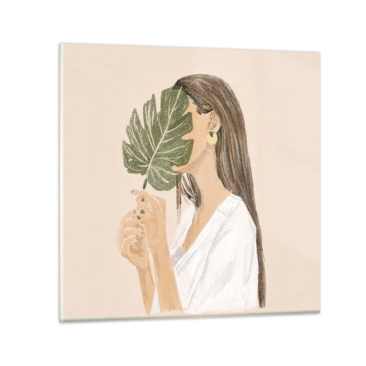 Quadro su vetro - Misterioso ritratto con ventaglio - 70x70 cm