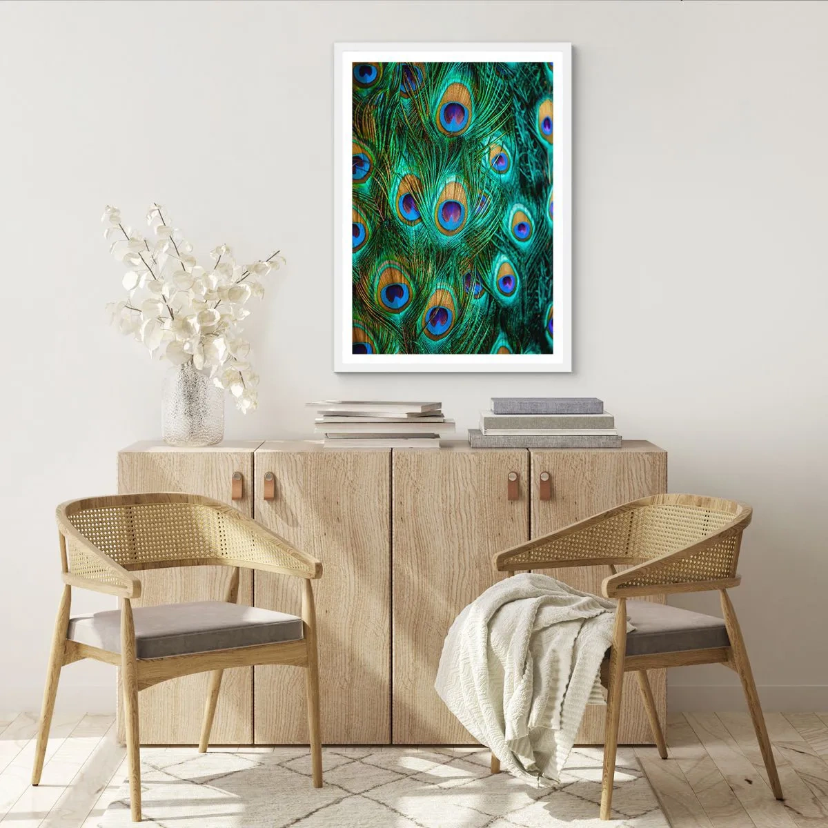 Poster in cornice bianca - Lo sguardo del pavone - 50x70 cm