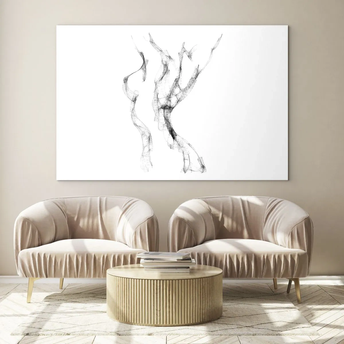 Quadro su vetro - Sagoma femminile astratta fatta di linee nere e fumose - 120x80cm - Bella e forte - Decorazione murale moderna per soggiorno e camera da letto ARTTOR