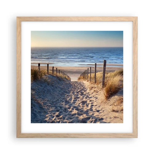 Poster in cornice rovere chiaro - Rumore del mare, uccelli che cantano, spiaggia selvatica tra i cespugli... - 40x40 cm
